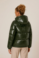 Zahara | Glossy Puffer Jacket – Winter Hooded Zip Front Long Sleeve Pockets