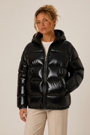 Zahara | Glossy Puffer Jacket – Winter Hooded Zip Front Long Sleeve Pockets