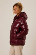 Zahara | Glossy Puffer Jacket – Winter Hooded Zip Front Long Sleeve Pockets