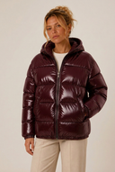 Zahara | Glossy Puffer Jacket – Winter Hooded Zip Front Long Sleeve Pockets