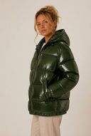 Zahara | Glossy Puffer Jacket – Winter Hooded Zip Front Long Sleeve Pockets