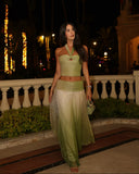 Zahra | Metallic Ombre Halter Two Piece – Crop Top Maxi Skirt Evening Co-ord Set