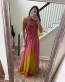 Zahra | Metallic Ombre Halter Two Piece – Crop Top Maxi Skirt Evening Co-ord Set