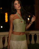 Zahra | Metallic Ombre Halter Two Piece – Crop Top Maxi Skirt Evening Co-ord Set