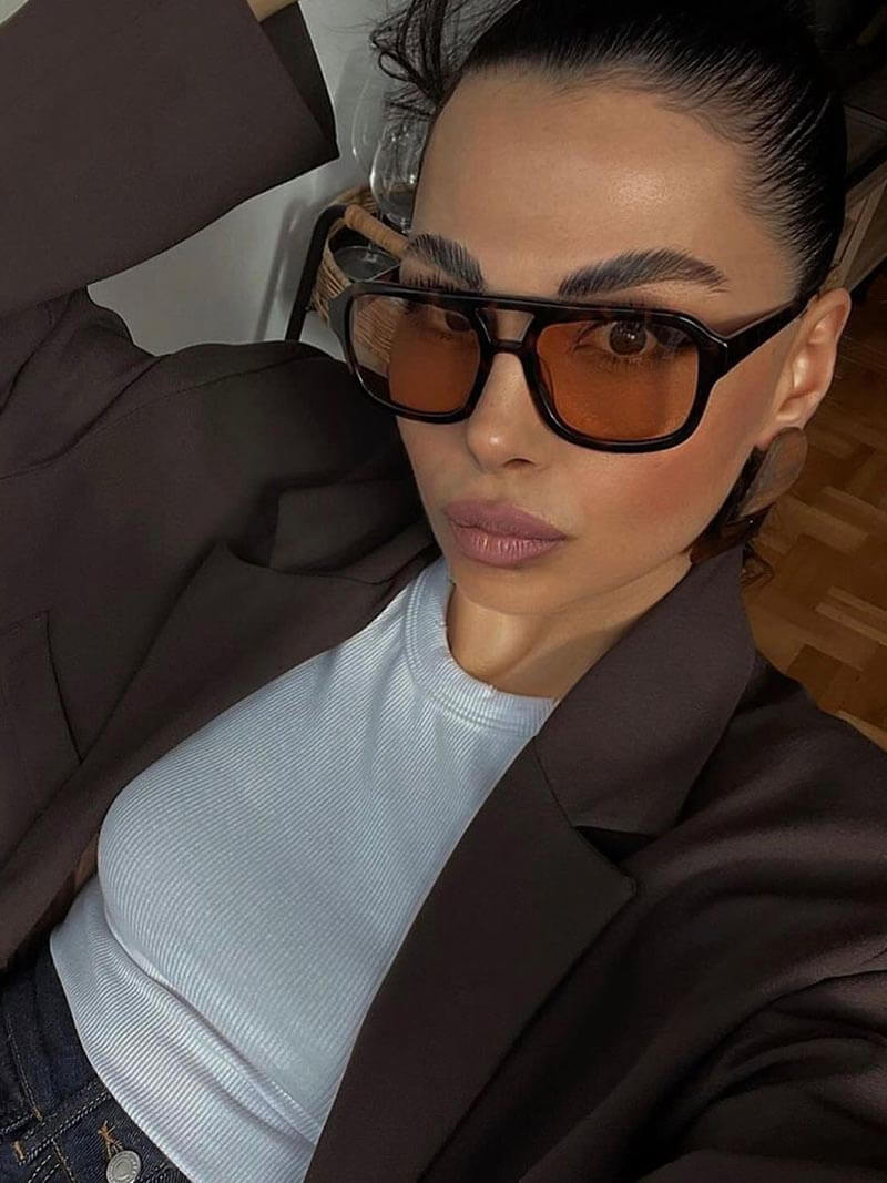 Zaniyah | Oversized Aviator Sunglasses – Square Frame Double Bridge Brown Lens
