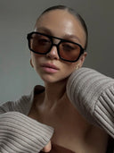 Zaniyah | Oversized Aviator Sunglasses – Square Frame Double Bridge Brown Lens