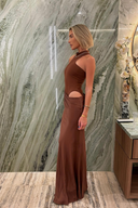 Zara | Halter Neck Maxi – Side Cut-Out Draped Skirt Bodycon Evening Dress