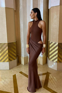 Zara | Halter Neck Maxi – Side Cut-Out Draped Skirt Bodycon Evening Dress