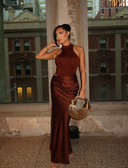 Zara | Halter Neck Maxi – Side Cut-Out Draped Skirt Bodycon Evening Dress