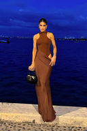 Zara | Halter Neck Maxi – Side Cut-Out Draped Skirt Bodycon Evening Dress