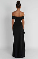 Zelda | Off Shoulder Maxi Dress – Ruched Bodice High Slit Side Drape