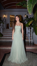 Zephyr | Strapless Corset Maxi Dress – Evening Layered Full Length Skirt