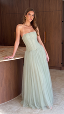 Zephyr | Strapless Corset Maxi Dress – Evening Layered Full Length Skirt