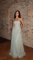 Zephyr | Strapless Corset Maxi Dress – Evening Layered Full Length Skirt