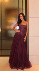 Zephyr | Strapless Corset Maxi Dress – Evening Layered Full Length Skirt