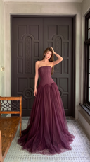 Zephyr | Strapless Corset Maxi Dress – Evening Layered Full Length Skirt