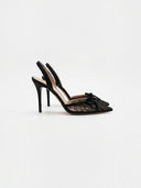 Zerlina | Lace Slingback Heels – Evening Pointed Toe Stiletto Heel Bow Detail