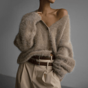Zinnia | Oversized Fuzzy Knit Cardigan – V Neck Button Front Long Sleeve