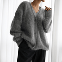 Zinnia | Oversized Fuzzy Knit Cardigan – V Neck Button Front Long Sleeve