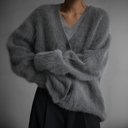 Zinnia | Oversized Fuzzy Knit Cardigan – V Neck Button Front Long Sleeve