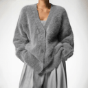 Zinnia | Oversized Fuzzy Knit Cardigan – V Neck Button Front Long Sleeve