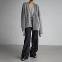 Zinnia | Oversized Fuzzy Knit Cardigan – V Neck Button Front Long Sleeve