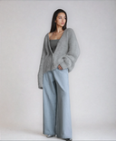 Zinnia | Oversized Fuzzy Knit Cardigan – V Neck Button Front Long Sleeve