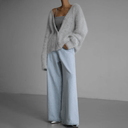 Zinnia | Oversized Fuzzy Knit Cardigan – V Neck Button Front Long Sleeve