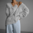 Zinnia | Oversized Fuzzy Knit Cardigan – V Neck Button Front Long Sleeve