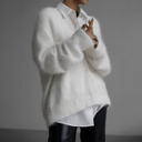 Zinnia | Oversized Fuzzy Knit Cardigan – V Neck Button Front Long Sleeve