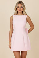 Zoe | Sleeveless A-Line Mini – Pearl Trim Bow Back Party Occasion Dress