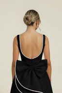 Zoe | Sleeveless A-Line Mini – Pearl Trim Bow Back Party Occasion Dress