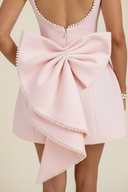 Zoe | Sleeveless A-Line Mini – Pearl Trim Bow Back Party Occasion Dress