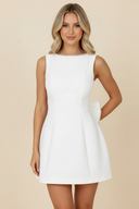 Zoe | Sleeveless A-Line Mini – Pearl Trim Bow Back Party Occasion Dress