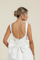Zoe | Sleeveless A-Line Mini – Pearl Trim Bow Back Party Occasion Dress