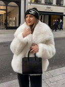 Zosia | Plush Winter Coat – Oversized Shawl Collar Long Sleeve Open Front