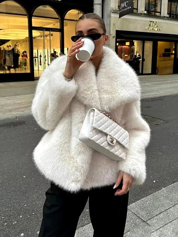Zosia | Plush Winter Coat – Oversized Shawl Collar Long Sleeve Open Front