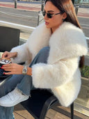 Zosia | Plush Winter Coat – Oversized Shawl Collar Long Sleeve Open Front