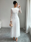 Zuleika | Floral Lace Maxi Dress – Evening Mock Neck Sheer Long Sleeve Flared Hem