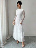 Zuleika | Floral Lace Maxi Dress – Evening Mock Neck Sheer Long Sleeve Flared Hem