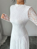 Zuleika | Floral Lace Maxi Dress – Evening Mock Neck Sheer Long Sleeve Flared Hem
