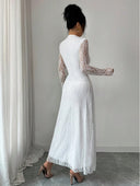Zuleika | Floral Lace Maxi Dress – Evening Mock Neck Sheer Long Sleeve Flared Hem