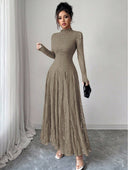 Zuleika | Floral Lace Maxi Dress – Evening Mock Neck Sheer Long Sleeve Flared Hem