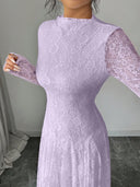 Zuleika | Floral Lace Maxi Dress – Evening Mock Neck Sheer Long Sleeve Flared Hem