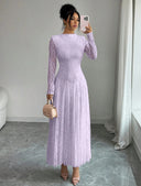 Zuleika | Floral Lace Maxi Dress – Evening Mock Neck Sheer Long Sleeve Flared Hem