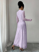 Zuleika | Floral Lace Maxi Dress – Evening Mock Neck Sheer Long Sleeve Flared Hem