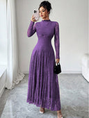 Zuleika | Floral Lace Maxi Dress – Evening Mock Neck Sheer Long Sleeve Flared Hem